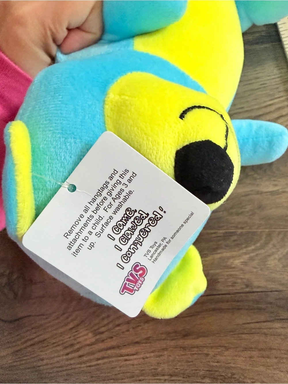 Collectible Plush Stuffed Bear Animal Neon blue yellow TVS Toys